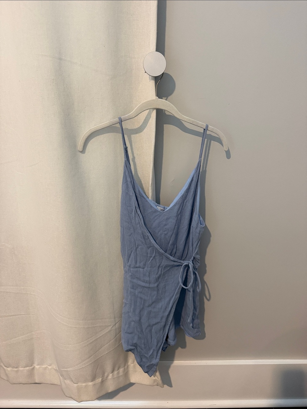 Soft Light Blue Wrap Cami Romper with Tie Waist